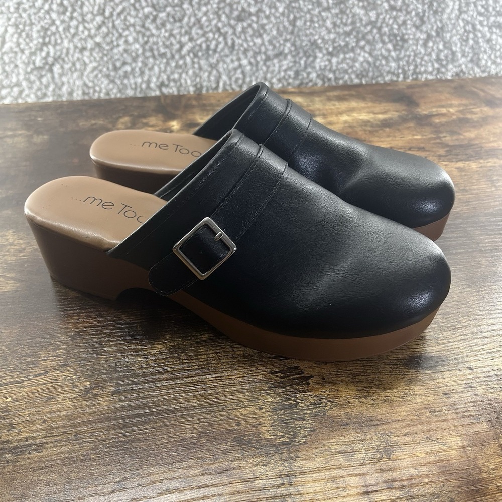 Clogs Women's Size 7.5 Black Slip On Shoes Minimalist Chic Casual Faux Leather